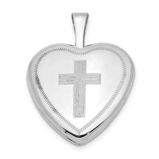 Million Charms 925 Sterling Silver Rhodium-Plated 16Mm Relgious Cross Heart Locket