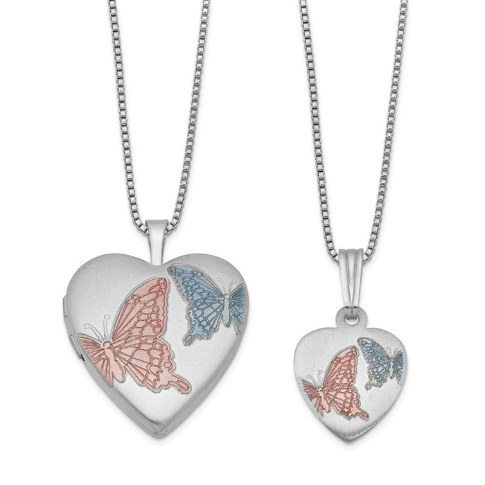 Stella Silver Jewelry Set - 925 Sterling Silver Rhodium-plated Satin Enamel Butterflies Heart Locket & Pendant Set