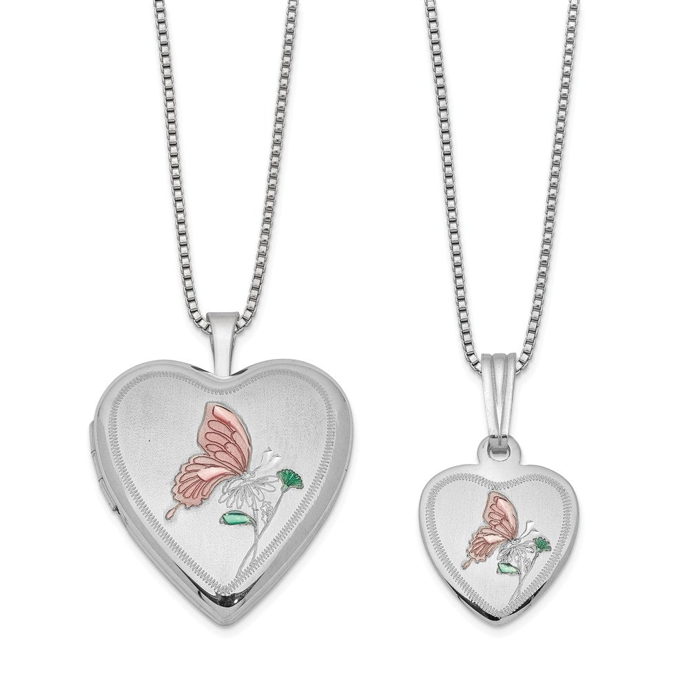Stella Silver Jewelry Set - 925 Sterling Silver Rhodium-plated Polished and Satin Butterfly Heart Locket & Pendant Set