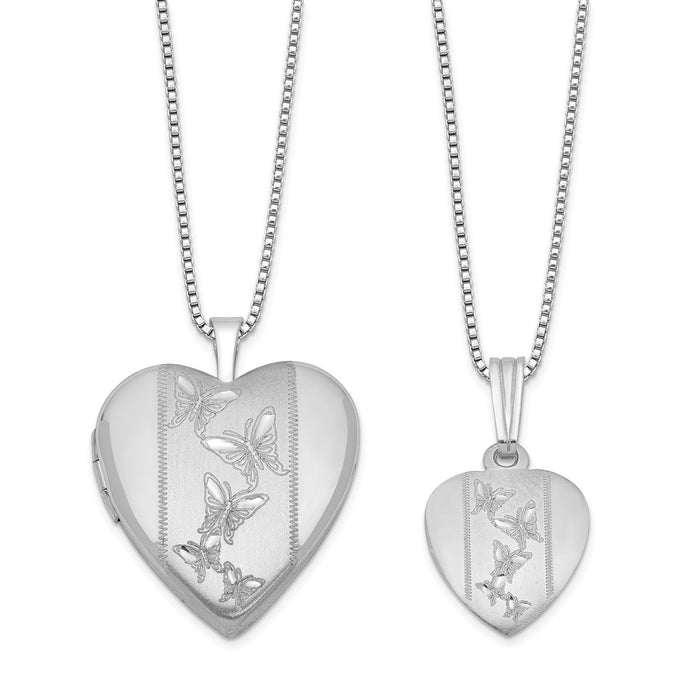Stella Silver Jewelry Set - 925 Sterling Silver Rhodium-plated Polished and Satin Butterfly Heart Locket & Pendant Set