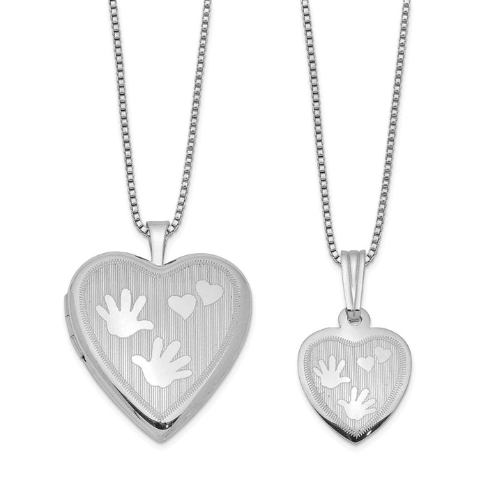 Stella Silver Jewelry Set - 925 Sterling Silver Rhodium-plated Polished Satin Hand and Hearts Locket & Pendant Set