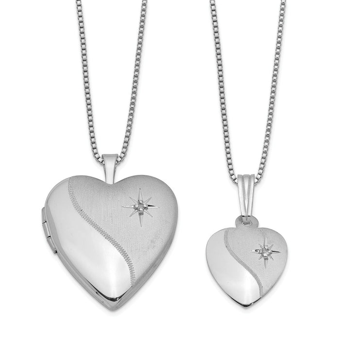Stella Silver Jewelry Set - 925 Sterling Silver Rhodium-plated Diamond Polished Satin Heart Locket & Pendant Set