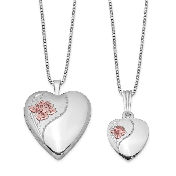 Stella Silver Jewelry Set - 925 Sterling Silver Rhodium-plated Polished and Satin Rose Heart Locket & Pendant Set