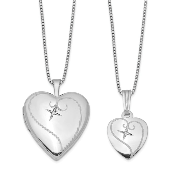 Stella Silver Jewelry Set - 925 Sterling Silver Rhodium-plated Diamond Polished Heart Locket & Pendant Set