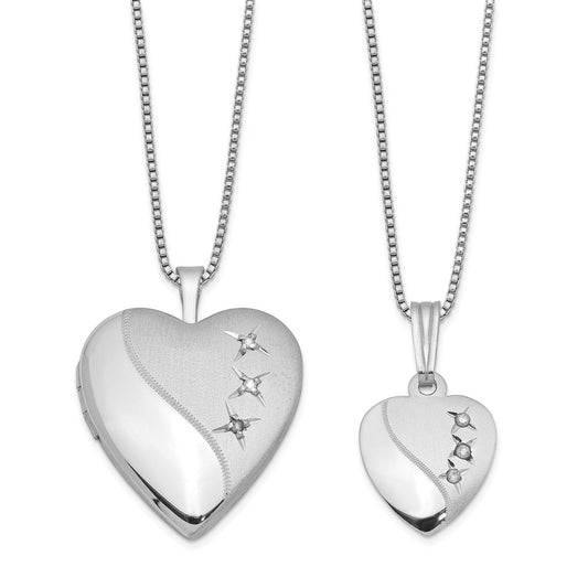 Stella Silver Jewelry Set - 925 Sterling Silver Rhodium-plated Diamond Polished Satin Heart Locket & Pendant Set