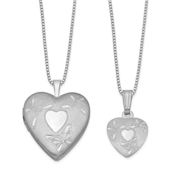 Stella Silver Jewelry Set - 925 Sterling Silver Rhodium-plated Polished Satin Butterfly Heart Locket & Pendant Set