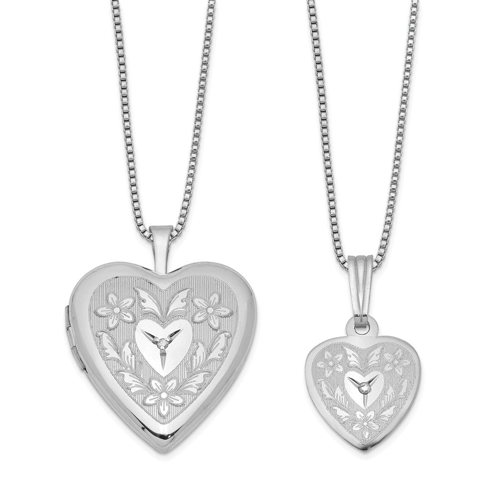 Stella Silver Jewelry Set - 925 Sterling Silver Rhodium-plated Diamond Polished Heart Locket & Pendant Set