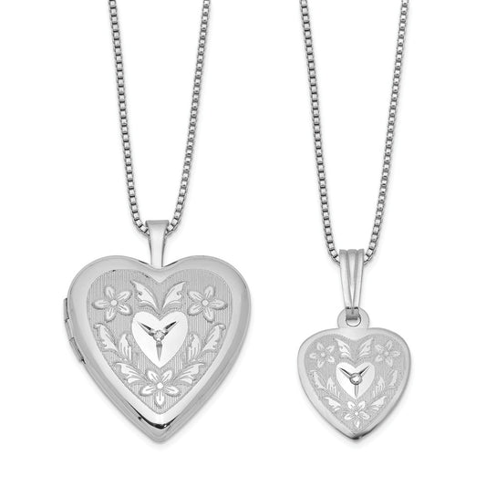 Stella Silver Jewelry Set - 925 Sterling Silver Rhodium-plated Diamond Polished Heart Locket & Pendant Set