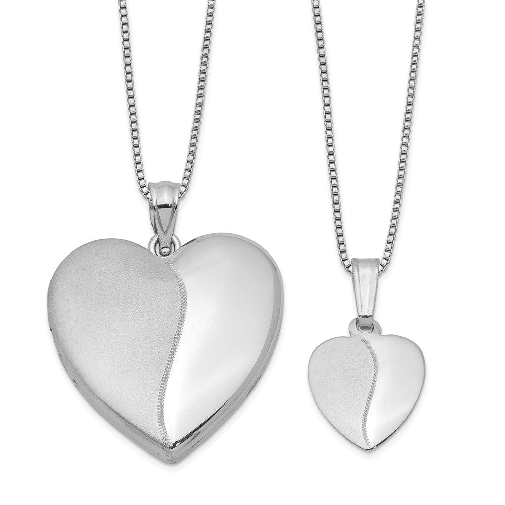 Stella Silver Jewelry Set - 925 Sterling Silver Rhodium-plated Polished and Satin Heart Locket & Pendant Set