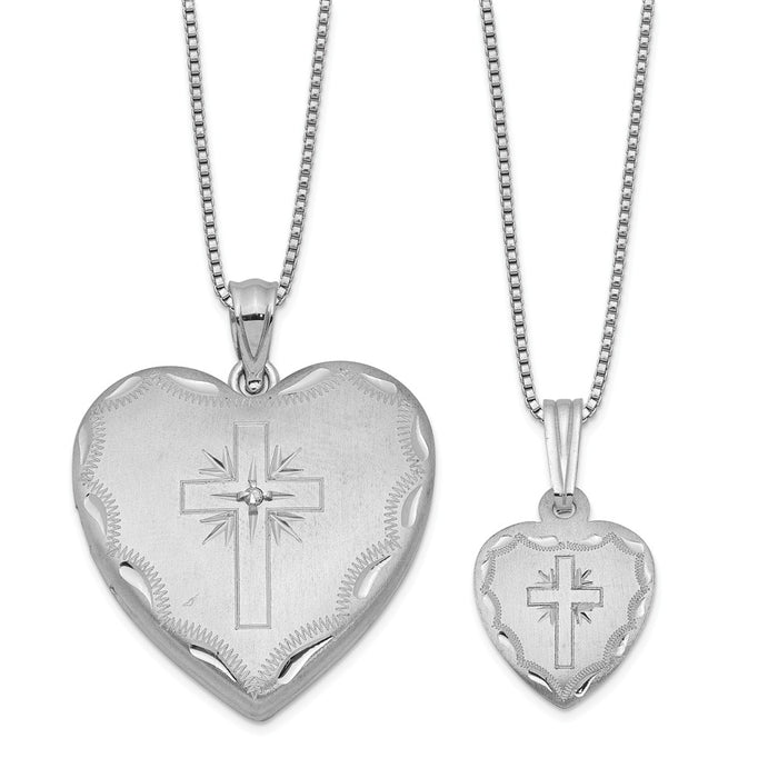 Stella Silver Jewelry Set - 925 Sterling Silver Rhodium-plated Diamond Cross Heart Locket & Pendant Set