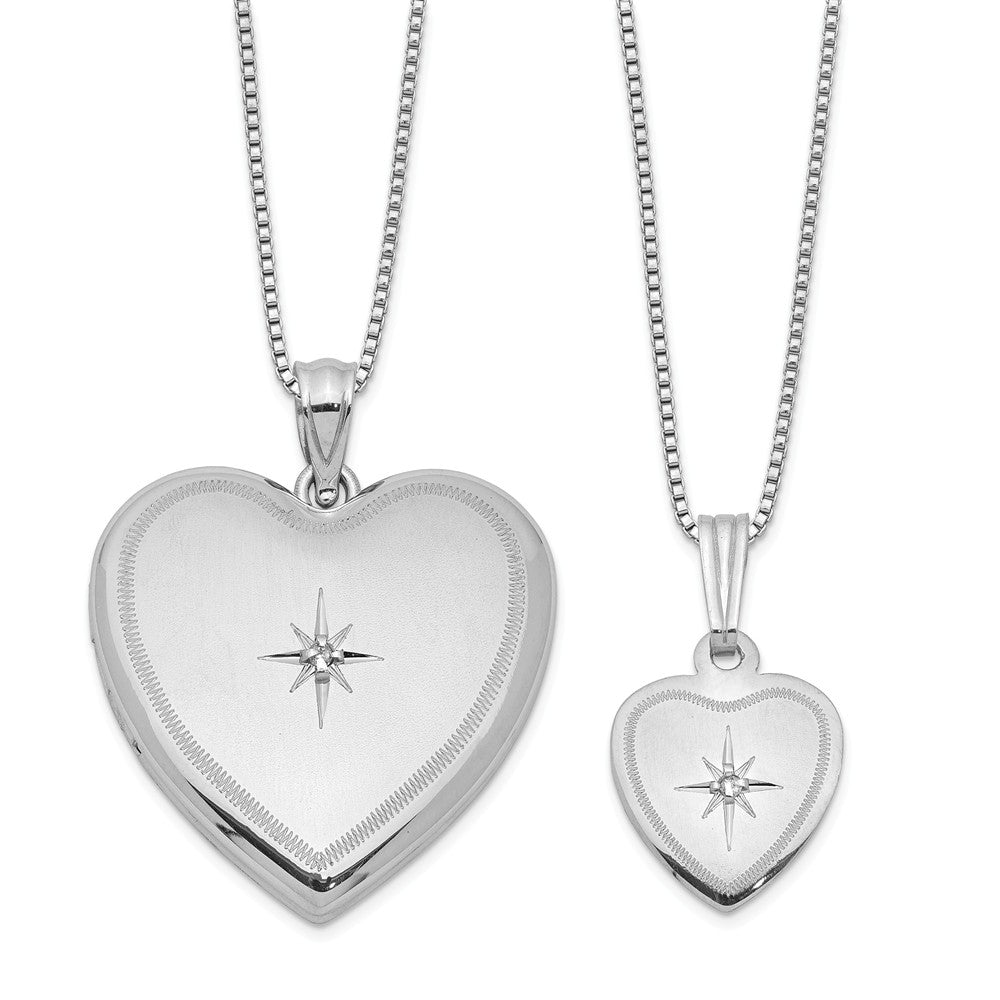 Stella Silver Jewelry Set - 925 Sterling Silver Rhodium-plated Diamond Polished Satin Heart Locket & Pendant Set
