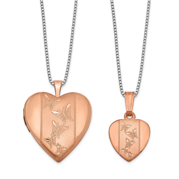 Stella Silver Jewelry Set - 925 Sterling Silver Rose Gold-plated Polished and Satin Butterfly Heart Locket and Pendant Set