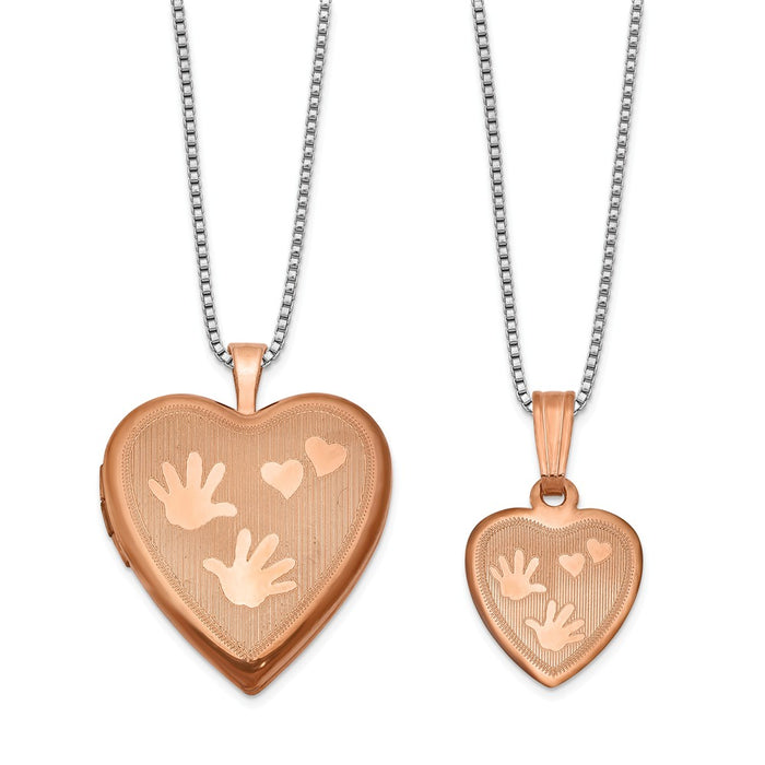 Stella Silver Jewelry Set - 925 Sterling Silver Rose Gold-plated Polished Satin Hand and Hearts Locket & Pe