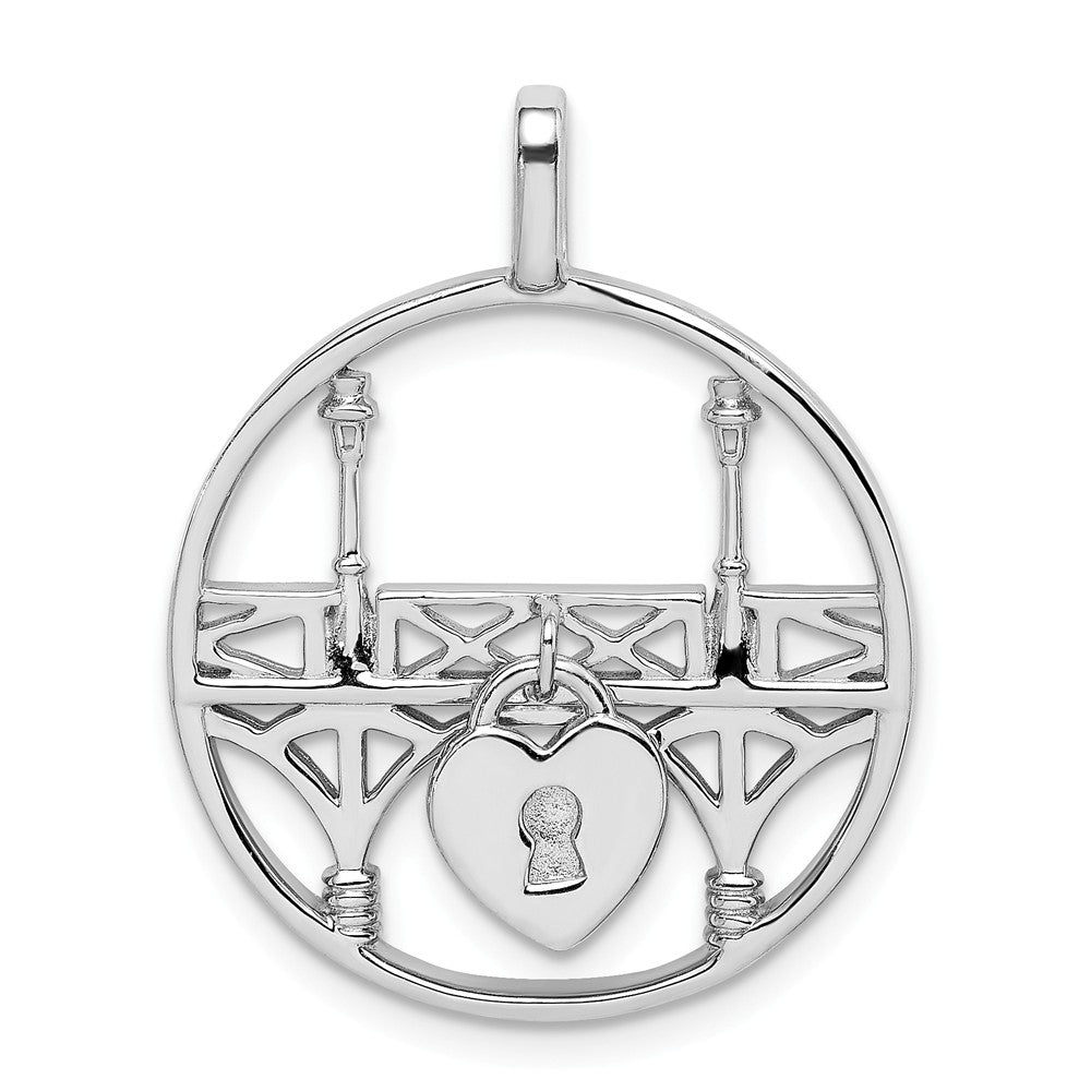 Million Charms 925 Sterling Silver Rhodium-Plated Polished Heart Locket On Bridge Pendant