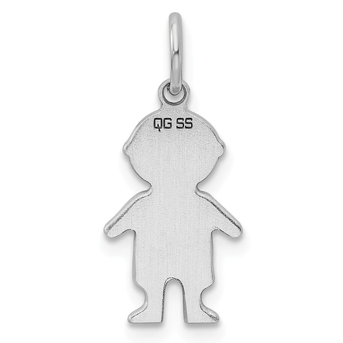 Million Charms 925 Sterling Silver Rhod-Plated Eng. Boy Polished Front/Satin Back Disc Charm