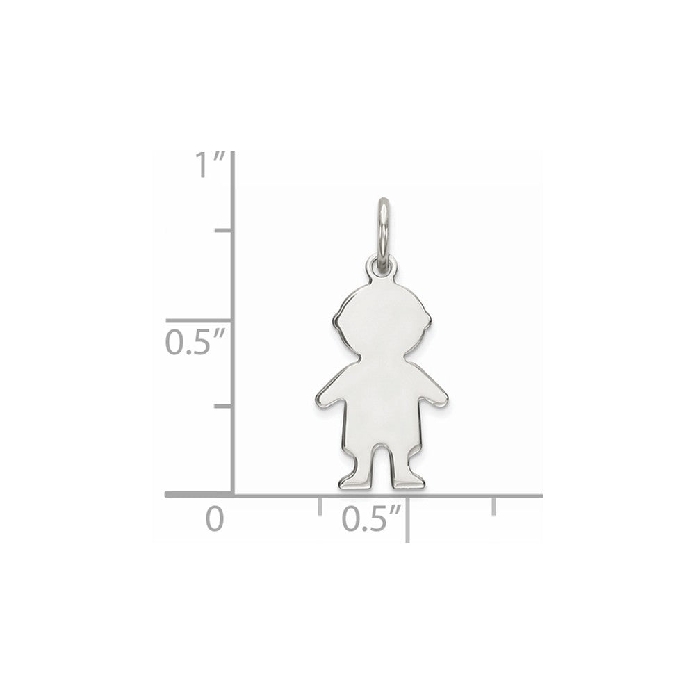 Million Charms 925 Sterling Silver Rhod-Plated Eng. Boy Polished Front/Satin Back Disc Charm