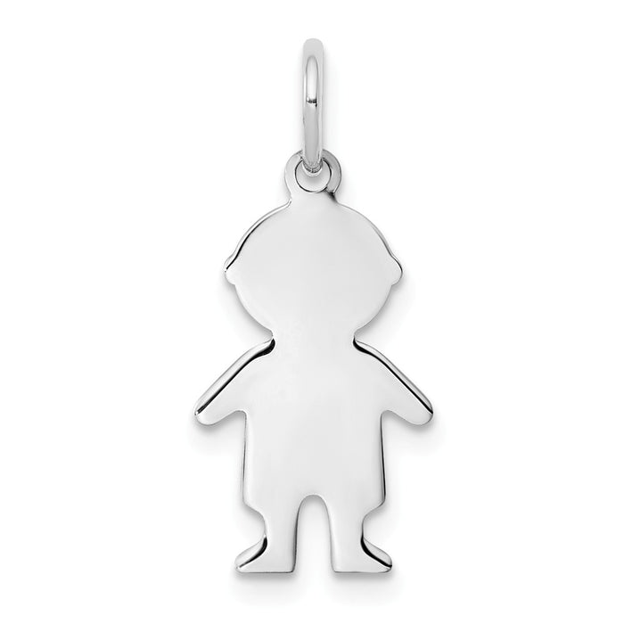 Million Charms 925 Sterling Silver Rhod-Plated Eng. Boy Polished Front/Satin Back Disc Charm