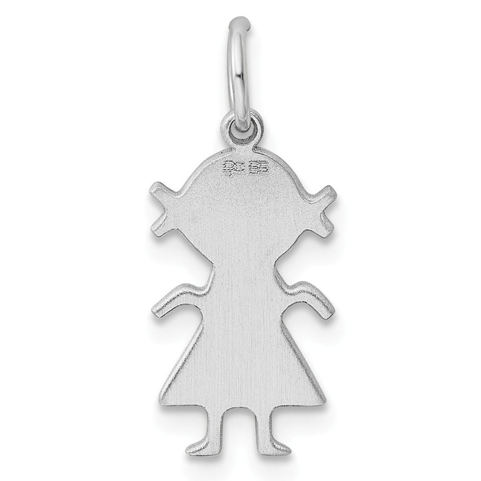 Million Charms 925 Sterling Silver Rhod-Plated Eng. Girl Polished Front/Satin Back Disc Charm