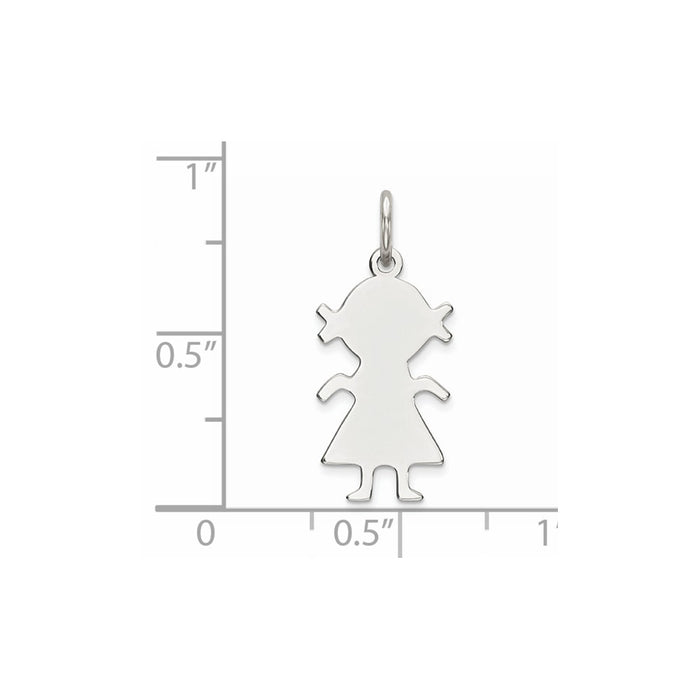 Million Charms 925 Sterling Silver Rhod-Plated Eng. Girl Polished Front/Satin Back Disc Charm