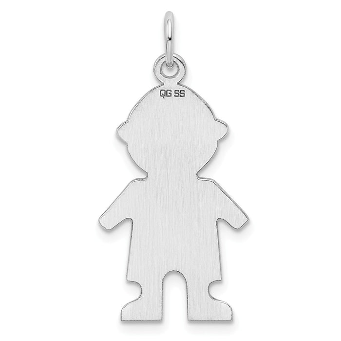 Million Charms 925 Sterling Silver Rhod-Plated Eng. Boy Polished Front/Satin Back Disc Charm