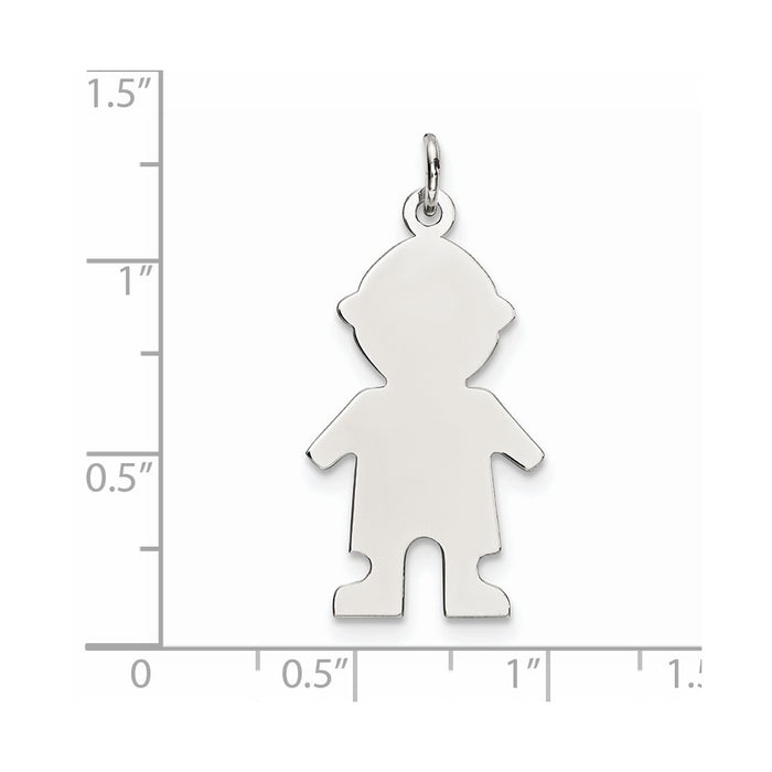 Million Charms 925 Sterling Silver Rhod-Plated Eng. Boy Polished Front/Satin Back Disc Charm