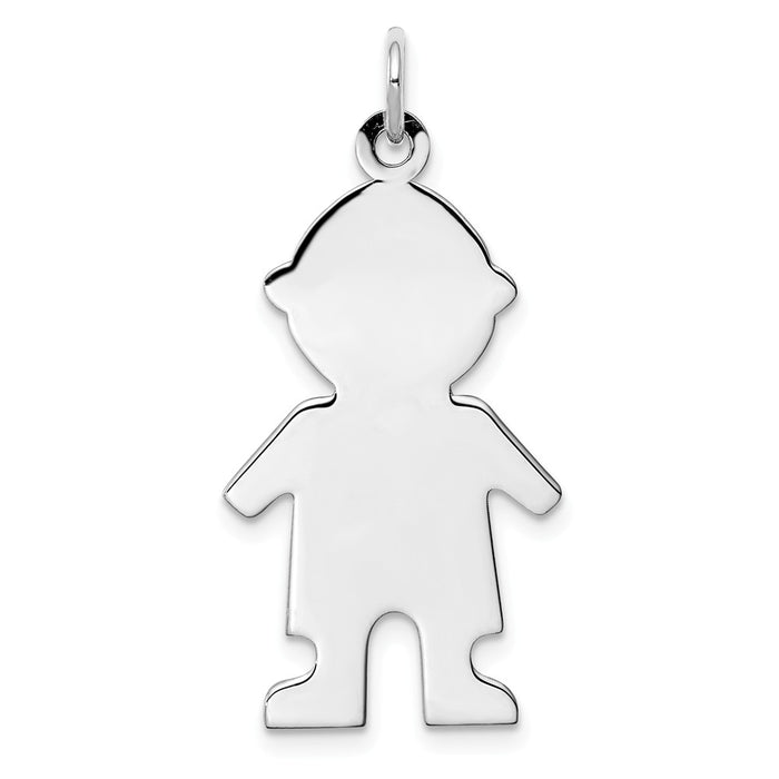 Million Charms 925 Sterling Silver Rhod-Plated Eng. Boy Polished Front/Satin Back Disc Charm