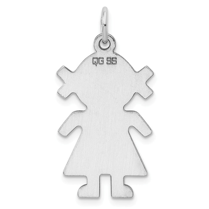 Million Charms 925 Sterling Silver Rhod-Plated Eng. Girl Polished Front/Satin Back Disc Charm