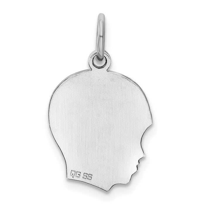 Million Charms 925 Sterling Silver Rh-Plt Engraveable Boy Disc Charm Polish On Front/Back