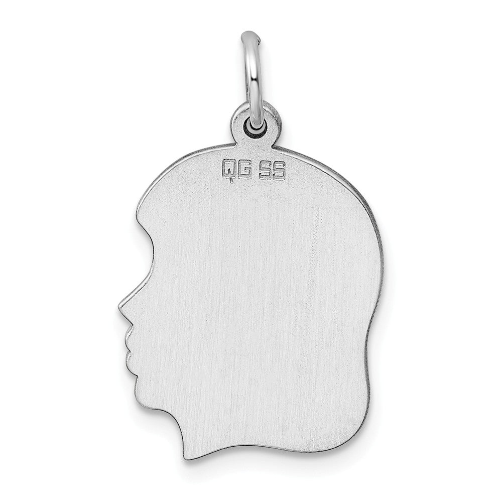 Million Charms 925 Sterling Silver Rhod-Plate Eng. Girl Polish Front/Satin Back Disc Charm