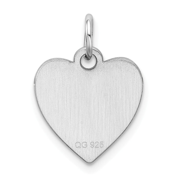 Million Charms 925 Sterling Silver Rh-Plt Engraveable Heart Polished Front/Back Disc Charm