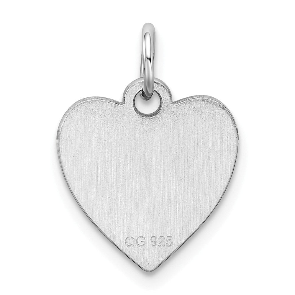Million Charms 925 Sterling Silver Rhod-Plated Eng. Heart Polish Front/Satin Back Disc Charm