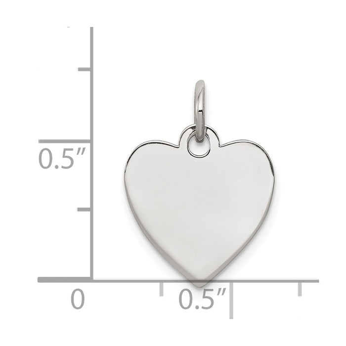 Million Charms 925 Sterling Silver Rh-Plt Engraveable Heart Polished Front/Back Disc Charm