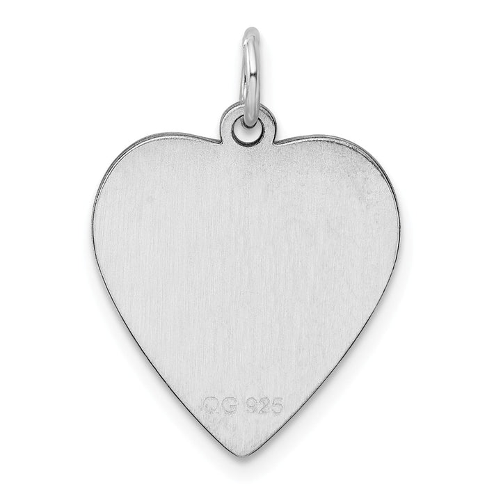 Million Charms 925 Sterling Silver Rhod-Plated Eng. Heart Polish Front/Satin Back Disc Charm