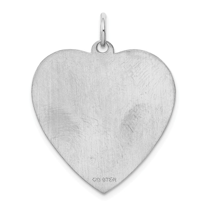 Million Charms 925 Sterling Silver Rhod-Plated Eng. Heart Polish Front/Satin Back Disc Charm