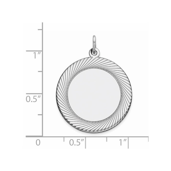 Million Charms 925 Sterling Silver Rhod-Plated Eng. Round Polish Front/Satin Back Disc Charm
