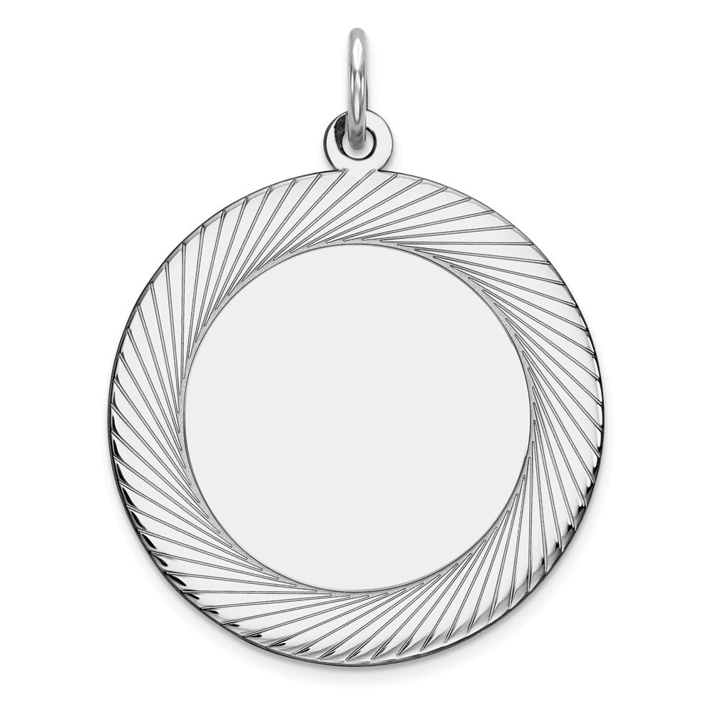 Million Charms 925 Sterling Silver Rhod-Plated Eng. Round Polish Front/Satin Back Disc Charm