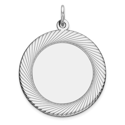 Million Charms 925 Sterling Silver Rhod-Plated Eng. Round Polish Front/Satin Back Disc Charm