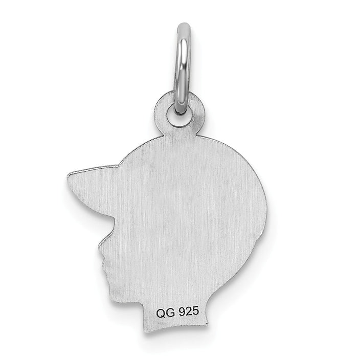 Million Charms 925 Sterling Silver Rhod-Plate Red Enamel Right Facing Boy Head Disc Charm