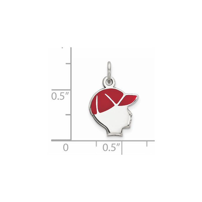 Million Charms 925 Sterling Silver Rhod-Plate Red Enamel Right Facing Boy Head Disc Charm
