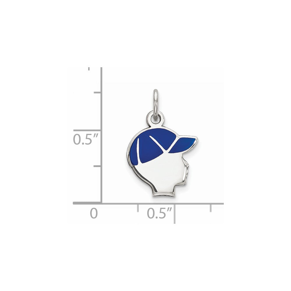 Million Charms 925 Sterling Silver Rhod-Plate Blue Enamel Right Facing Boy Head Disc Charm