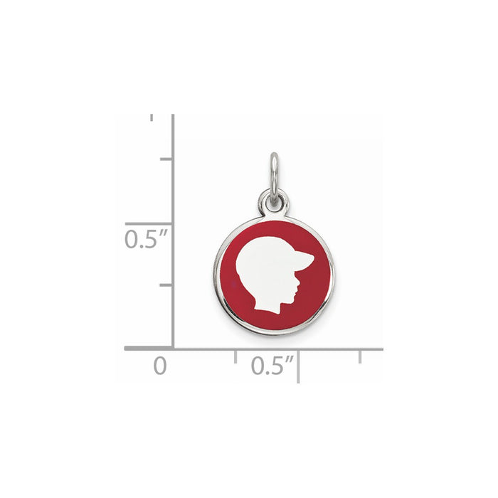 Million Charms 925 Sterling Silver Rhod-Plate Red Enamel Right Facing Boy Head Disc Charm
