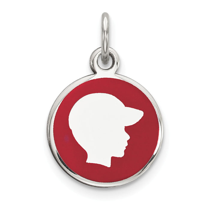 Million Charms 925 Sterling Silver Rhod-Plate Red Enamel Right Facing Boy Head Disc Charm