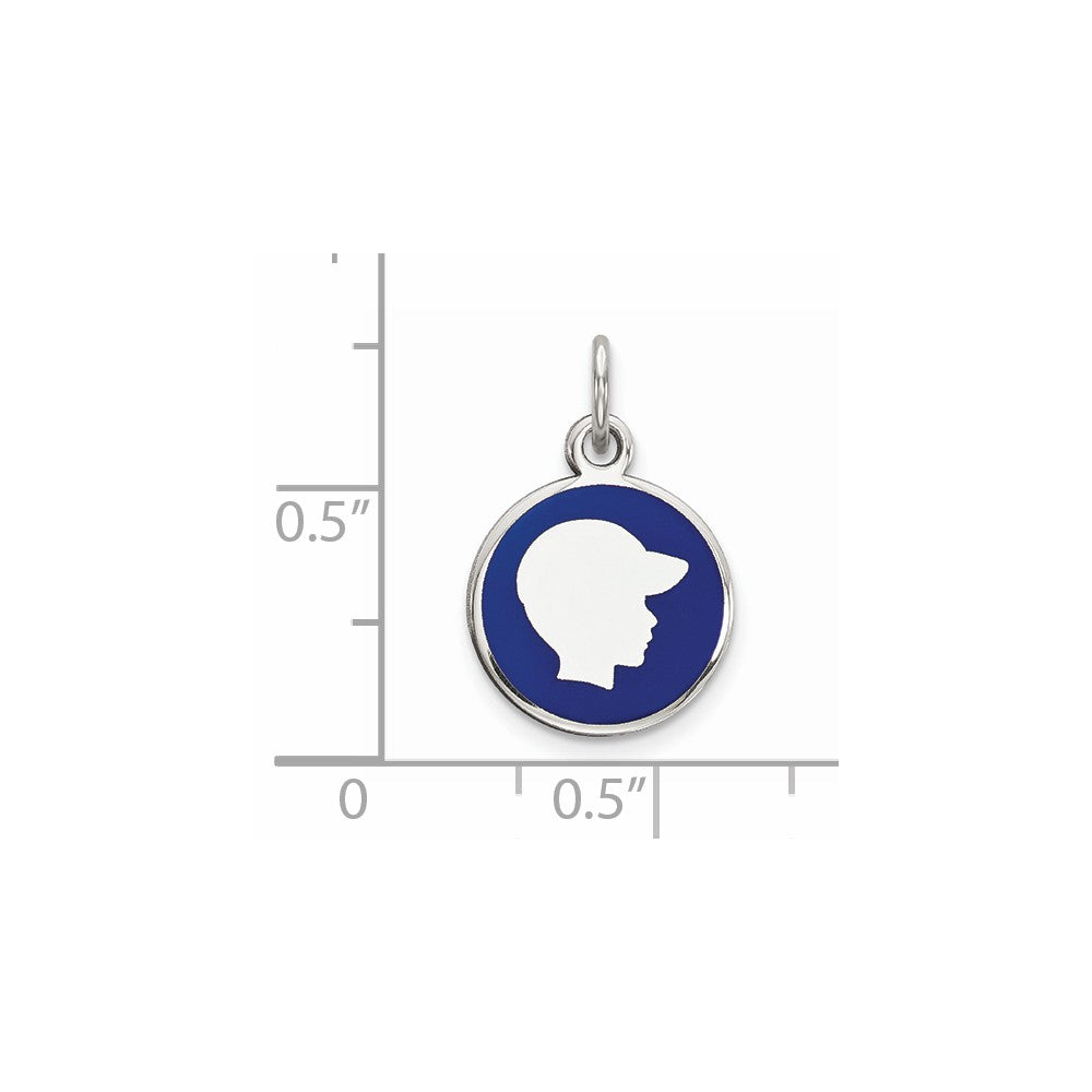 Million Charms 925 Sterling Silver Rhod-Plate Blue Enamel Right Facing Boy Head Disc Charm