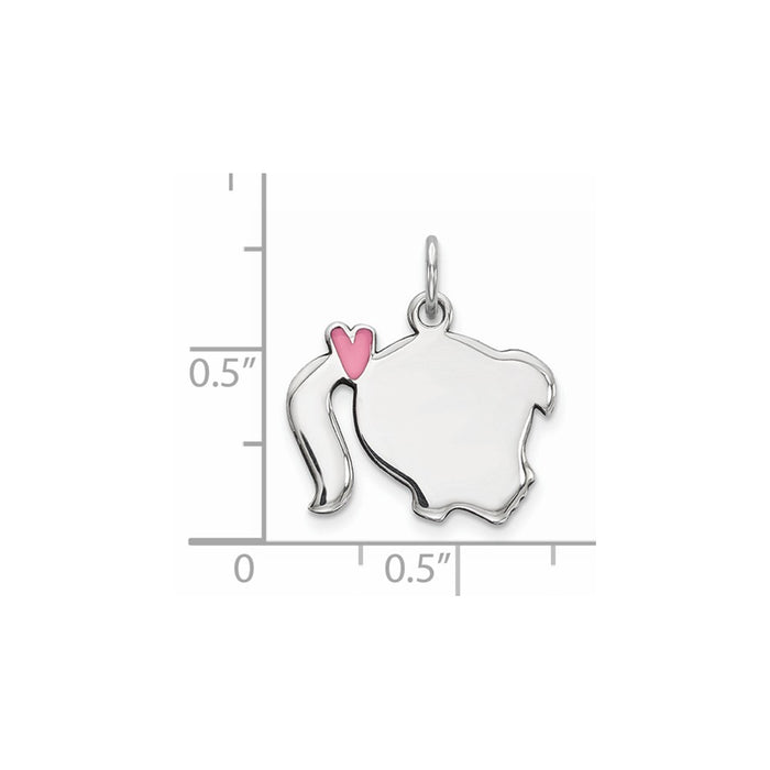 Million Charms 925 Sterling Silver Rhod-Plate Pink Enamel Right Facing Girl Head Disc Charm