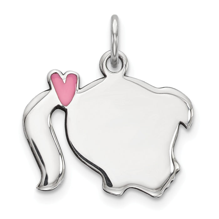 Million Charms 925 Sterling Silver Rhod-Plate Pink Enamel Right Facing Girl Head Disc Charm