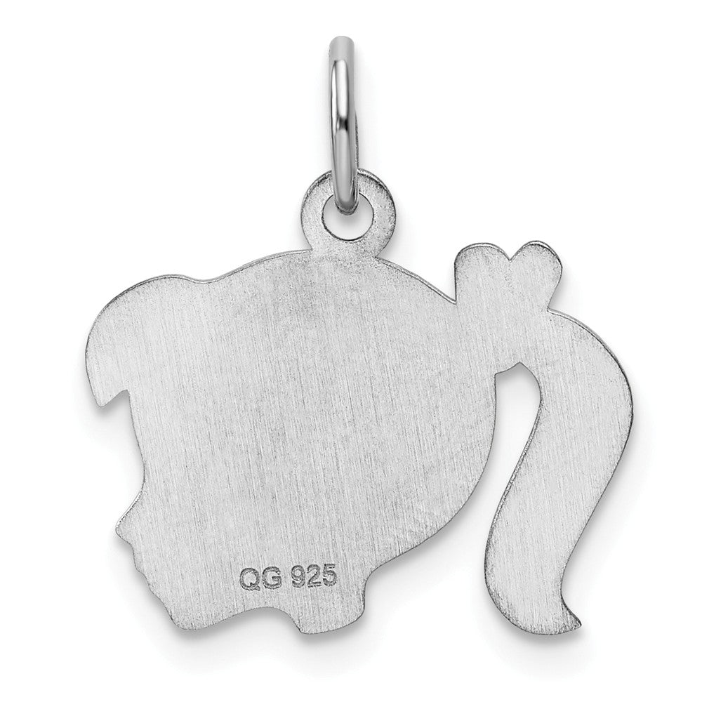 Million Charms 925 Sterling Silver Rhod-Plate Purple Enamel Right Facing Girl Head Disc Charm