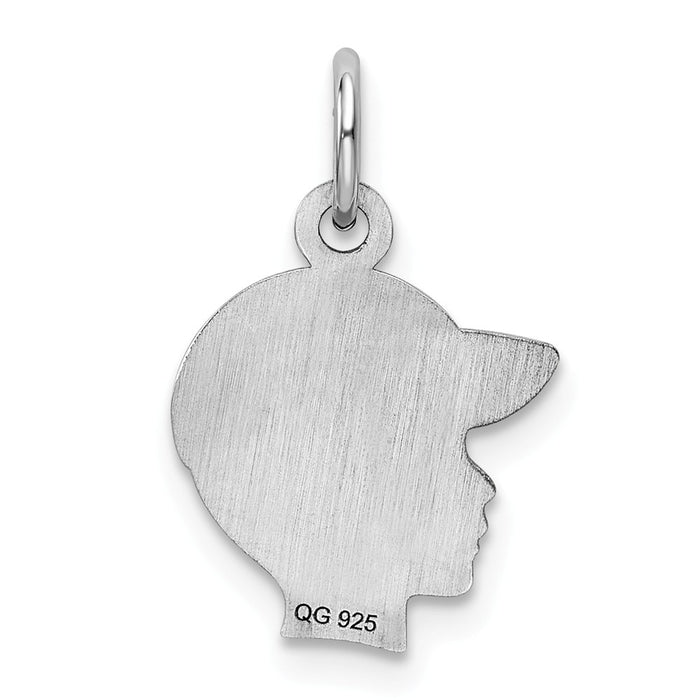 Million Charms 925 Sterling Silver Rhod-Plate Red Enamel Left Facing Boy Head Disc Charm