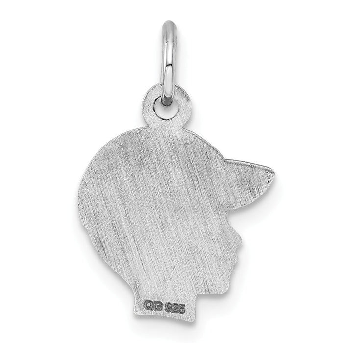 Million Charms 925 Sterling Silver Rhod-Plate Blue Enamel Left Facing Boy Head Disc Charm