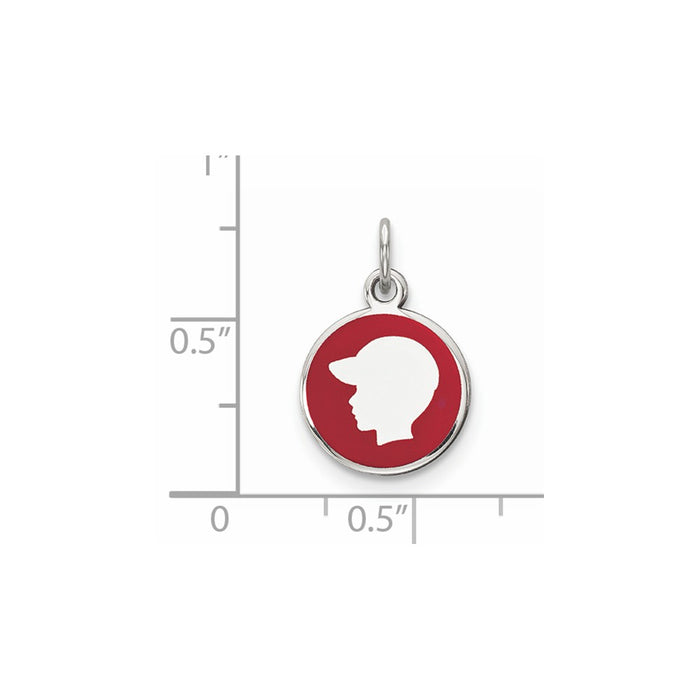 Million Charms 925 Sterling Silver Rhod-Plate Red Enamel Left Facing Boy Head Disc Charm