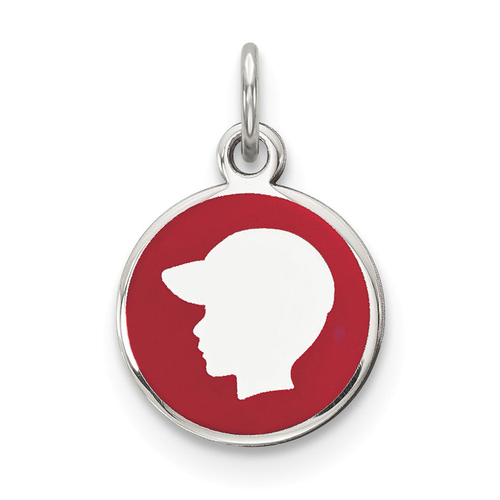 Million Charms 925 Sterling Silver Rhod-Plate Red Enamel Left Facing Boy Head Disc Charm